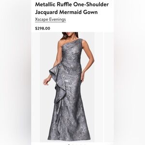 Xscape Silver Jacquard One-Shoulder Gown